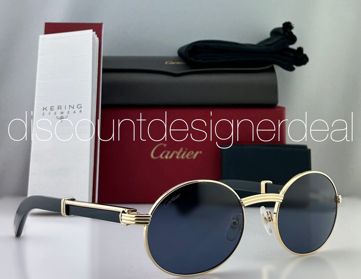 Cartier Oval Sunglasses Yellow Gold Frame Blue Wood Blue