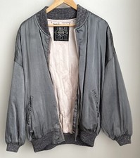 Vintage Esprit 1986 Know The World Over Womens Gray Pink Bomber Jacket **read**