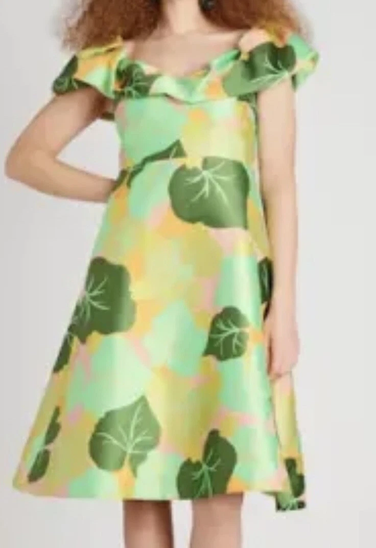 Abito donna Kate Spade L38810 verde cetriolo floreale balza taglia 8