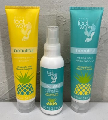 New Avon Footworks Pineapple Chill Exfoliating Foot Scrub Cooling Spray & Lotion