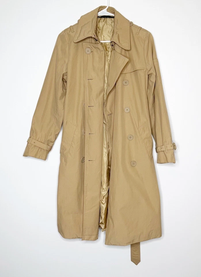 Chaqueta gabardina Norma Kamali doble botonadura para mujer color tostado talla mediana Foto 2 de 4