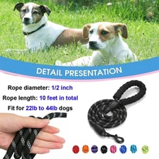 10FT Reflective Nylon Leads w/ Comfy Handle Dog Leash Large Pet Rope Heavy Duty