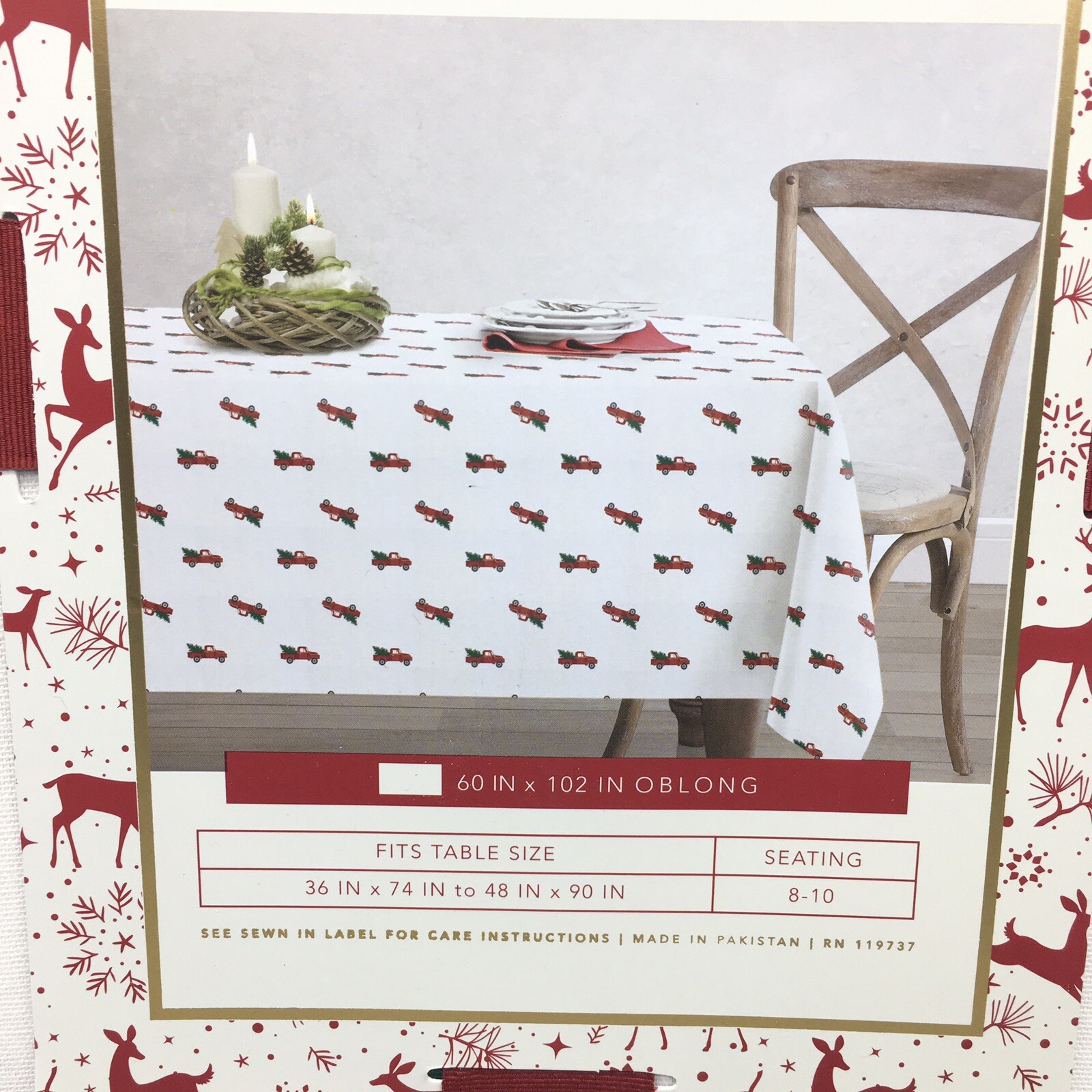 Envogue Christmas Tree Old Red Pickup Truck Tablecloth Holiday Cotton
