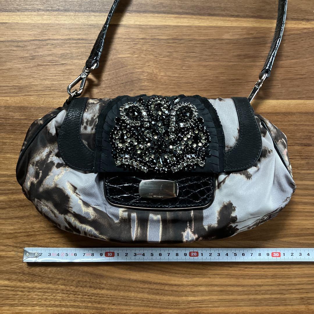 Auth PRADA Sequins Party Bag Hand Bag Black White Rare From Auth PRADA Sequins Party Bag Hand Bag Black White Rare From