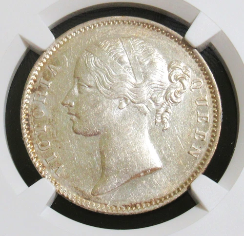 British India : Queen Victoria 1840(B&C) Silver Rupee. NGC AU55.
