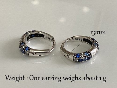 Sparkling Blue/Wite CZ Zircon Star Huggie Hoop Earrings in 925 Silver·Gift∙A259 - Picture 4 of 14