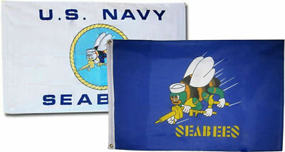 3x5 3'x5' Wholesale Combo Set U.S. Navy Seabees White & Seabees Blue Flags Flag