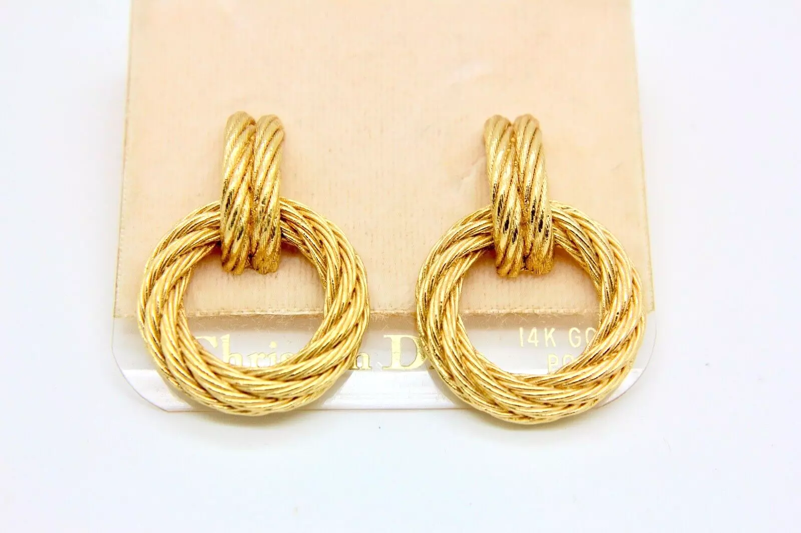 Boucles d'oreilles percées vintage Christian Dior or 14 carats avec heurtoir de porte signées parfaites