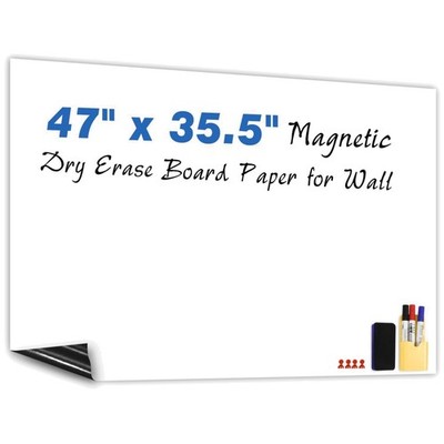 Peel and Stick Whiteboard Decal 47''x35.5'' with Marker Holder