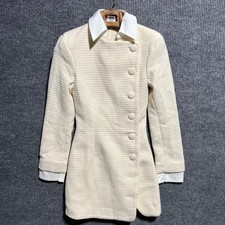 House of CB Leoni Mini Dress Women XS Cream Asymmetrical Button Collar Sleeve