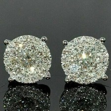 3.50Ct Round Cut Lab Created Diamond Cluster Stud Earrings 14K White Gold Finish