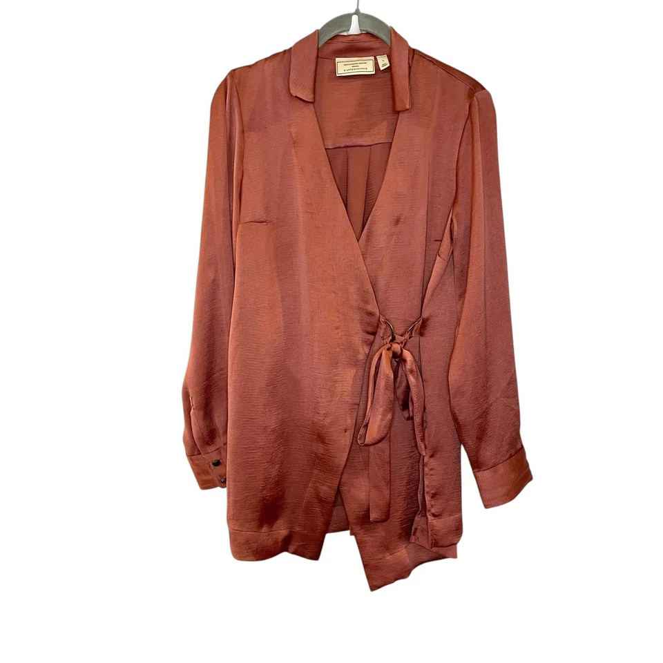 Anthropologie Moulinette Soeurs Cinnamon Long Sleeve Chic Satin Wrap Top Size S - Image 2 of 4