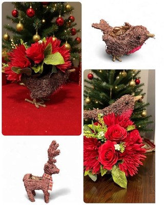 Weihnachten Rotkehlchen & Rentier Übertöpfe Tierform gefüttert Töpfe Weihnachtsdeko
