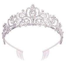 Silver Crystal Tiara Crown Headband Princess Elegant Crown with 01 Silver