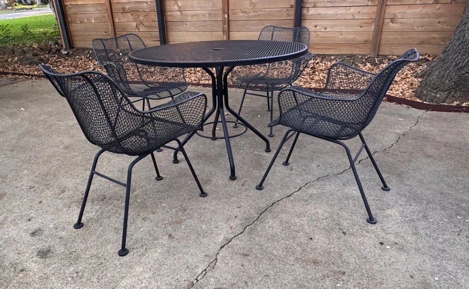 4 Woodard Sculptura Dining Arm Chair Outdoor Patio Set Table Vtg Salterini Mcm - Image 4 of 4