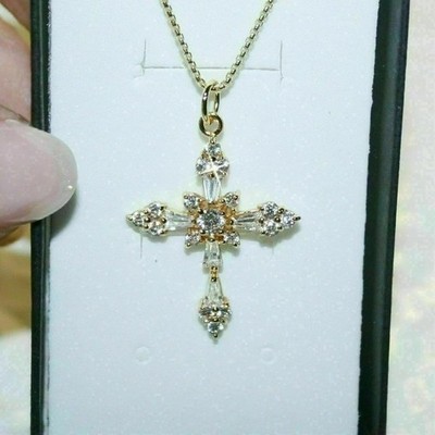 2 Ct Round Cut White Moissanite Cross Pendant 14K Yellow Gold Plated