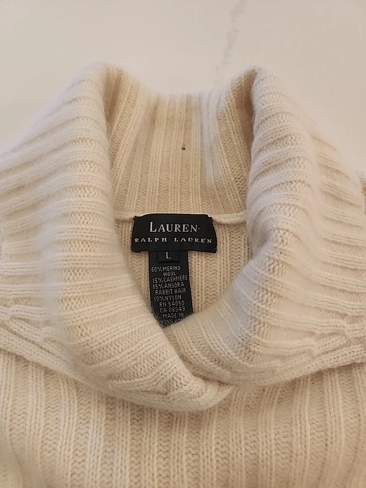 Suéter de malha Ralph Lauren Black Label cashmere tamanho G creme manga longa - Imagem 2 de 4