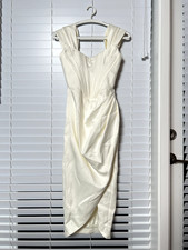 House of CB `Loretta` satin Ivory midi dress / Size XS / off the shoulder