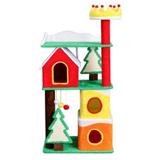 56in Christmas Themed Plush Cat Tree Multi-level Cat Tower with Cat Condos