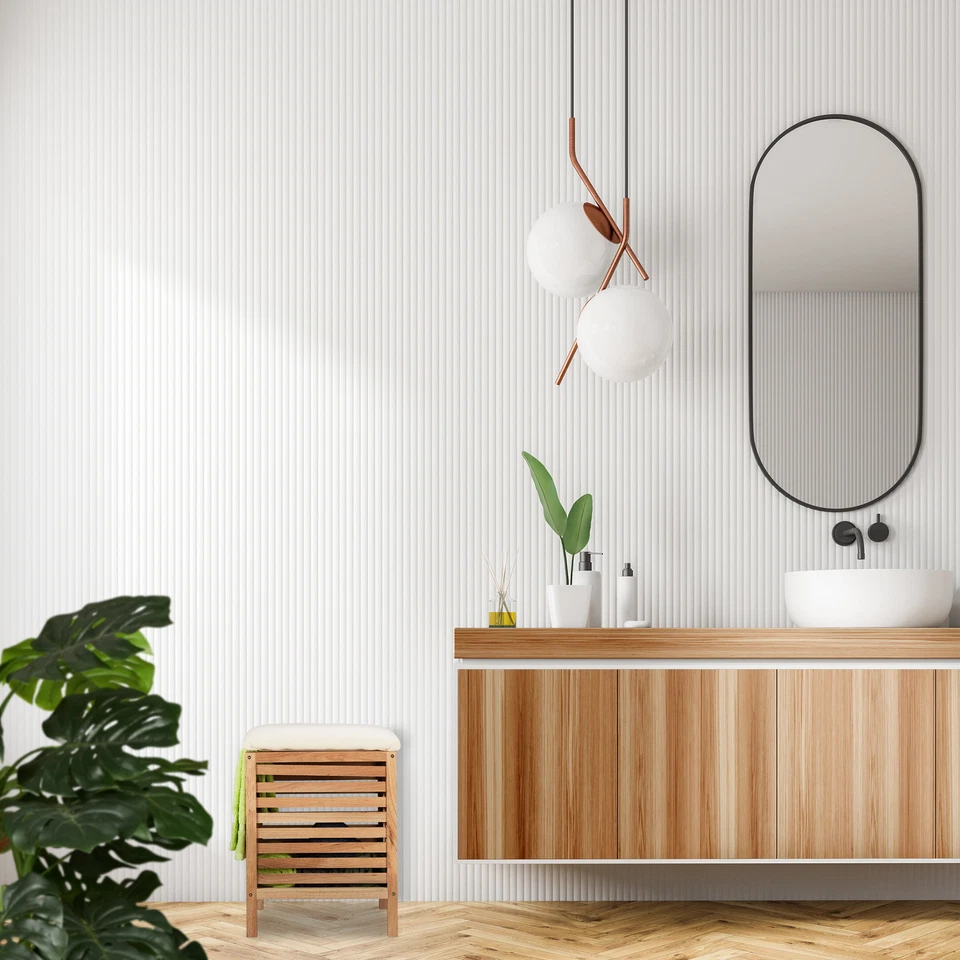 Wäschekorb Wäschetruhe mit Sitz Wäschehocker aus Holz Badezimmer Hocker - Bild 2 von 4