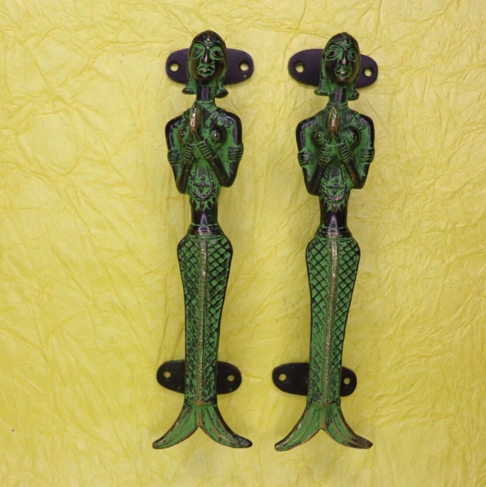 Antique Style Mermaid Shape Handcrafted Brass Wardrobe Window Door Pull Handles - Image 3 of 4
