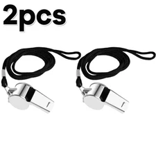 Football Soccer Sports Metal Referee Whistle Black Lanyard Emergency Survival