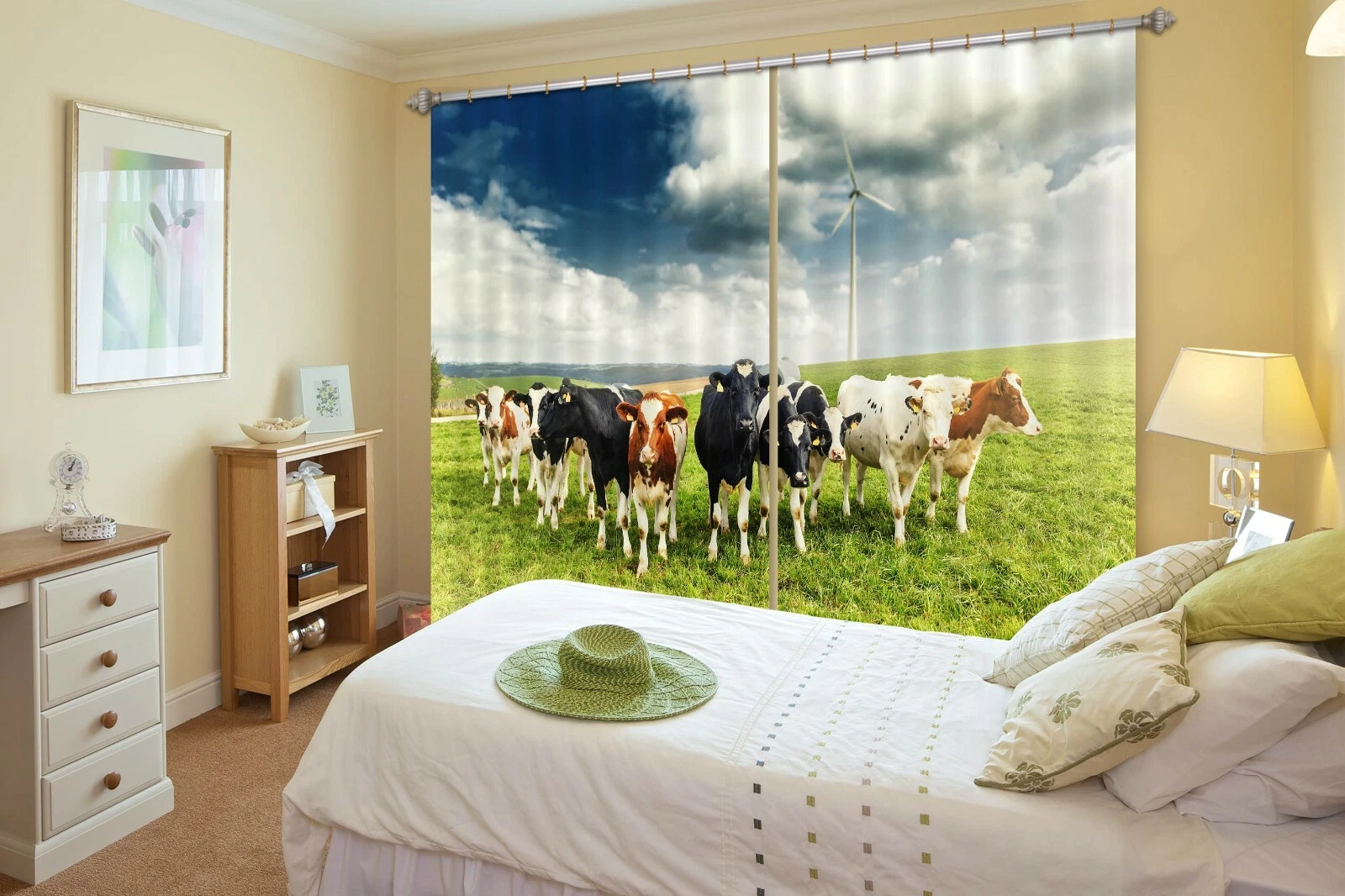 3D Cloud Cow ZHUA035 Animal Blockout Photo Curtain Fabric Window Zoe