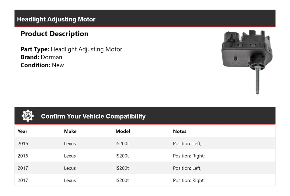For 2016-2017 Lexus IS200t Dorman Headlight Adjusting Motor - Image 2 of 4