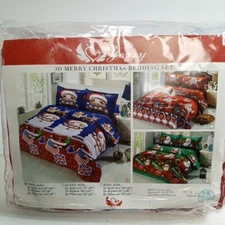 Jessy Home 3D Merry Christmas Bedding Set Red Gray White Santa Twin Set