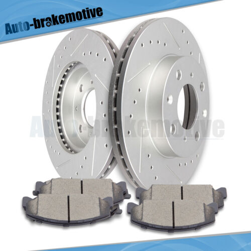 FRONT DRILLED ROTORS + CERAMIC BRAKE PADS FITS FOR HONDA CIVIC DEL SOL CRX CIVIC - Foto 2 di 12