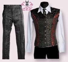 Gull Suit Gentle Men Steampunk Gothic Men Corset Vest With Pant Complete Set USA