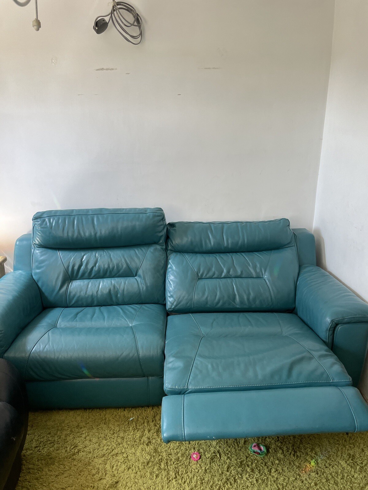 DFS Electric Reclining Teele / Blue Leather Sofa eBay