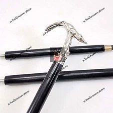 Silver Brass Crocodile Alligator Handle Vintage Black Wooden Walking Stick Cane