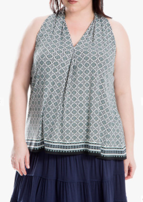 John Lewis Max Studio ärmelloses Damen-Top mit Geo-Print, blau/neuwertig UK 22