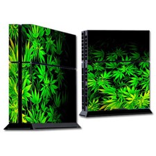 PS4 Playstation console skins decals wrap - weed green bud marijuana leaves