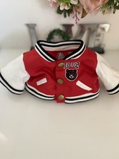 FAO Schwartz 16" Bear Size Doll Varsity Jacket Red Black White 1862 Vintage EUC