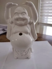 Vintage Happy Smiling Ceramic Buddha Incence Burner From Japan 8.5 In Tall