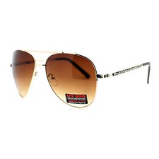 Women's Pilot Sunglasses Rhinestones Design Temple Metal Frame UV400