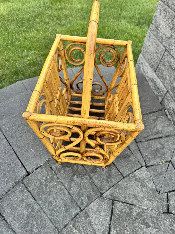 "Soporte de cargador de bambú de ratán de madera curvada de colección MCM Boho decoración de periódicos 16x12""" Foto 4 de 4