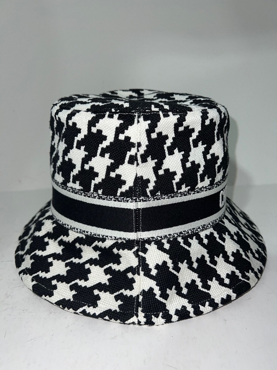 Christian Dior Houndstooth Black White Jacquard Cotton Logo Sun