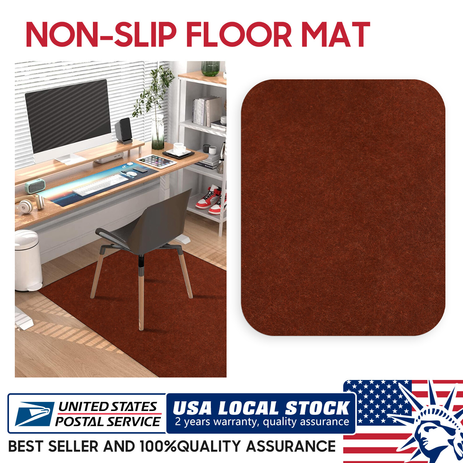 Durable 47x35 Brown Office Chair Mat for Carpet Under Desk-image