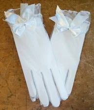 White Mesh Net Gloves with satin bow Wrist length Wedding formal prom Costume 