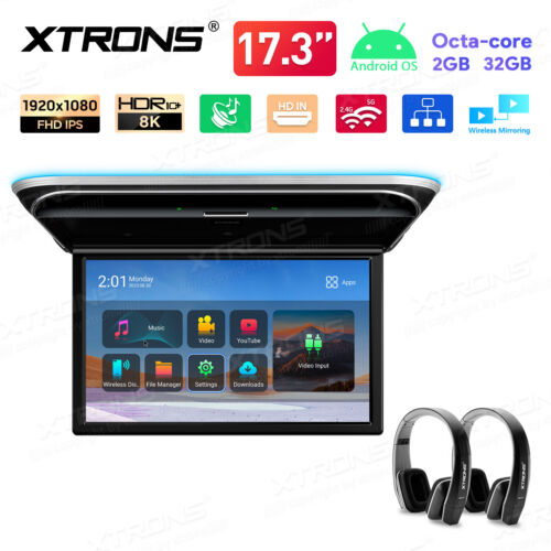 17.3" Car Roof Overhead Monitor TV HDMI 1080P Screen Mirror WiFi +IR Headphones - Picture 1 of 17