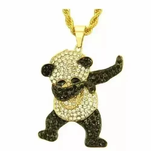 "Panda" Pendant 2Ct Round Cut Lab Created Black Diamond 14K Yellow Gold Plated - Image 2 of 4