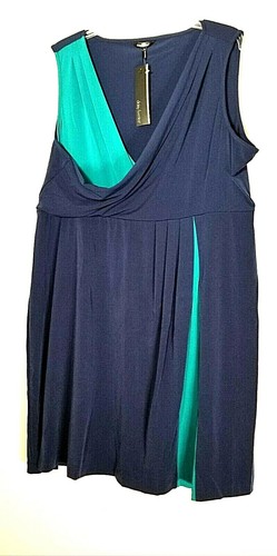 Daisy Fuentes Womens Navy & Teal Sleeveless Dress XL 18 20 NWT New - Picture 4 of 6