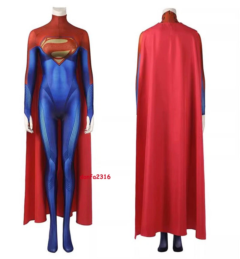 Movie The Flash Supergirl Cosplay Costume Jumpsuit Cape Women Outfits Halloween - Image 3 of 4