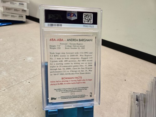 2009 Bowman 48 Andrea Bargnani Auto Red 1/1 PSA 7 - Picture 4 of 6