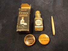 Lot of 1930s Cutex Nail Products, Glass Cuticle Remover + 2 Tins w/ Contents