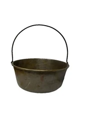 Antique Brass Food, Apple Butter Kettle Cauldron Bowl w/fixed Iron Handle