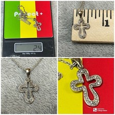 925 Sterling Silver - Small Cross Pendant Chain 14" Delicate Necklace